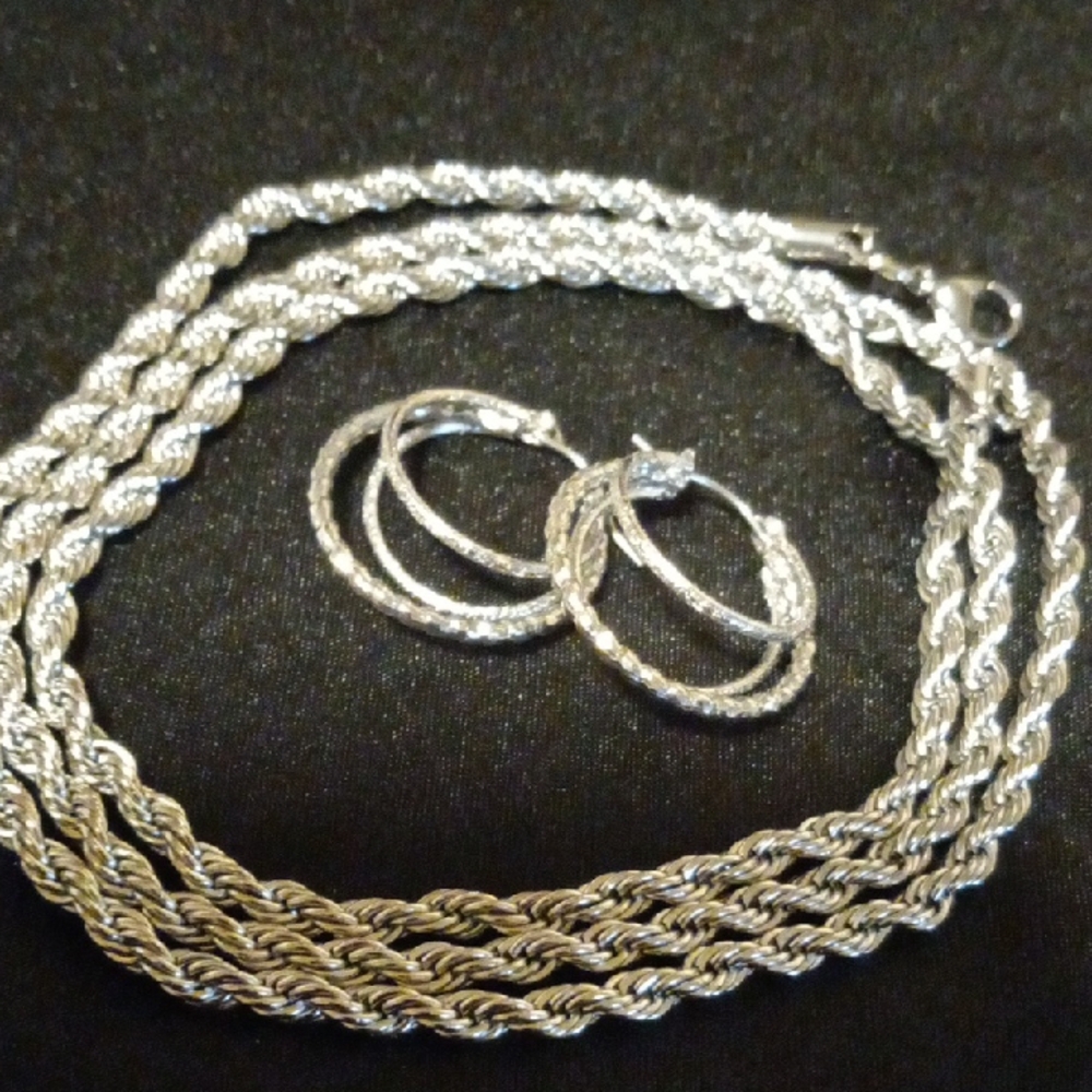 Elegant Silver Jewelry Set 316 Stainless 28 In With Matching Earrings